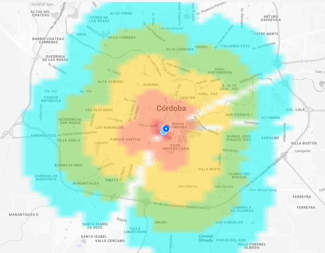 Mapa de Cobertura de Newi en la Ciudad de Córdoba